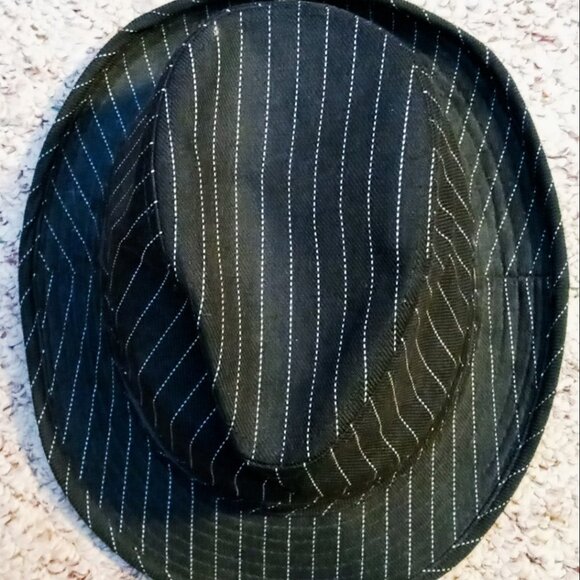 Cool David & Young Black Pinstripe Manhattan Classic Retro Gangster Fedora Hat - Picture 7 of 16